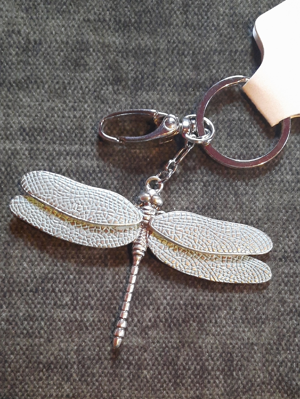 Dragonfly Silver Embossed Design Keychain Key Ring Purse Bag Charm NWT